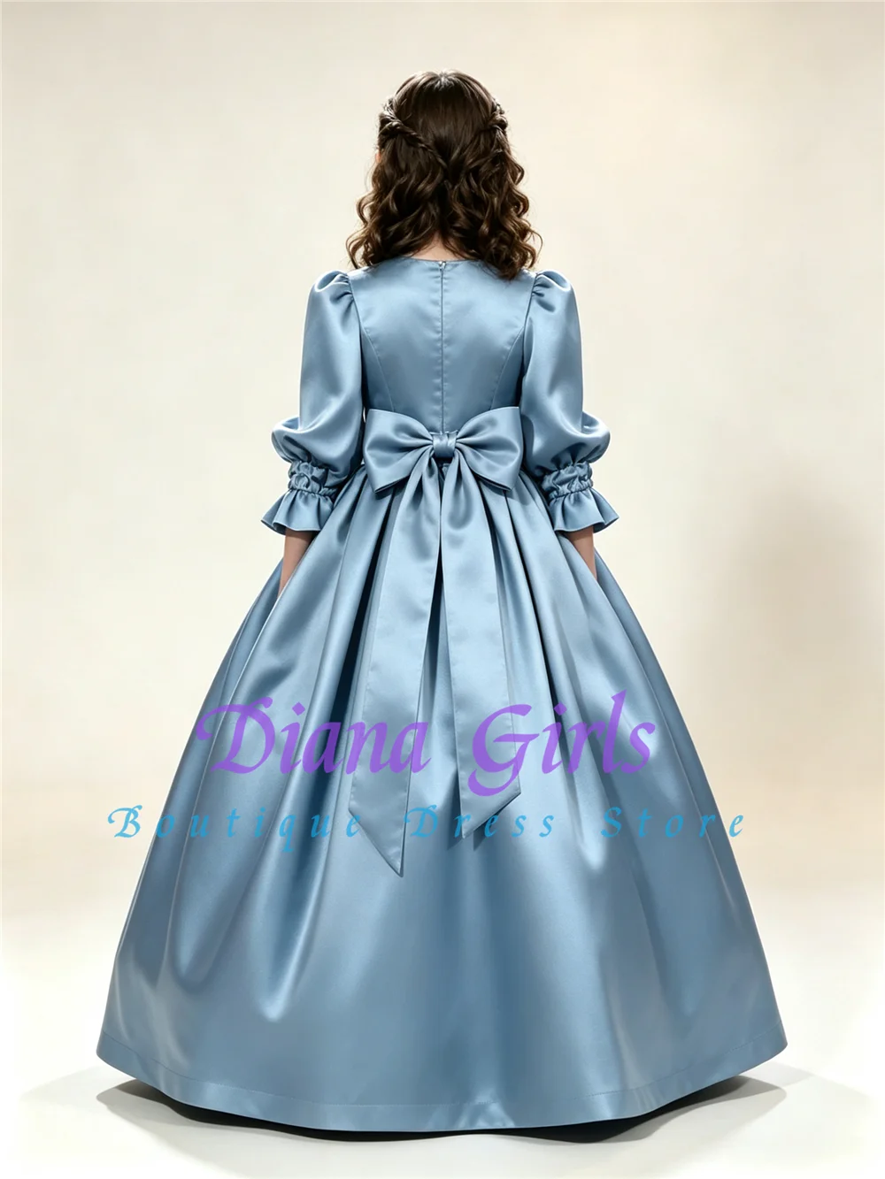 Neues Elegantes Blumenmädchenkleid aus Hochwertigem Satin, Flauschig, für Geburtstagsfeiern, Abendveranstaltungen, Taufkleid, Anpassbare Farbe und Größe – Detail 2