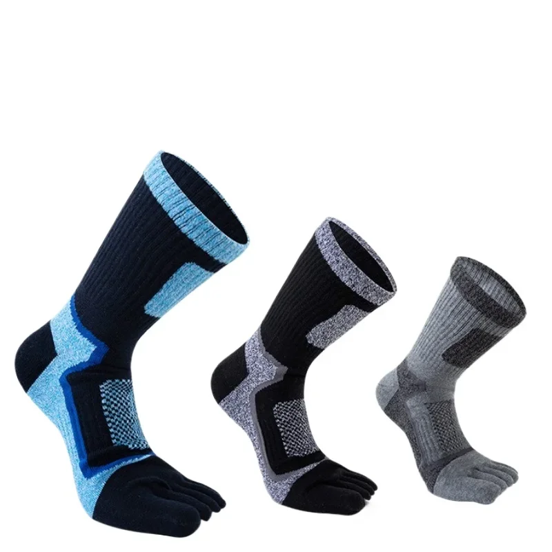 3 Pairs Men Sports Five Finger Cotton Socks Sweat Absorption Anti-odor Autumn Winter Towel Base Terry Long Tube Split Toe Socks view 6