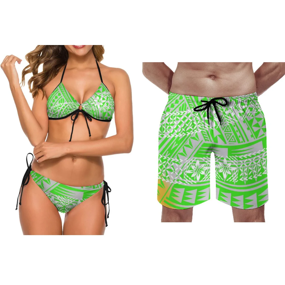 Fijian Fashion Set Men'S Beach Pants Elegant Pool Party Polynesian Couple Swimwear New Beach Couple Surfing Set Custom Custom
