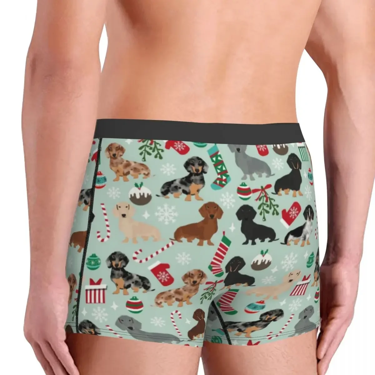 Dachshunds Roupa Interior de Natal Retro para Homens, Sexy Print, Salsicha Wener, Texugo, Cães Boxer Shorts, Calcinhas, Cuecas, Cuecas Macias