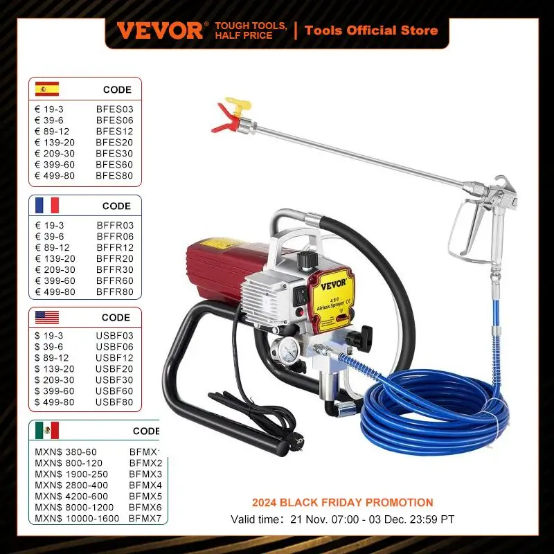 VEVOR High Pressure Airless Wall Paint Sprayer Spraying Machine Professional Spray Gun 2.2 L/Min for Ceiling Floor Wall Spraying