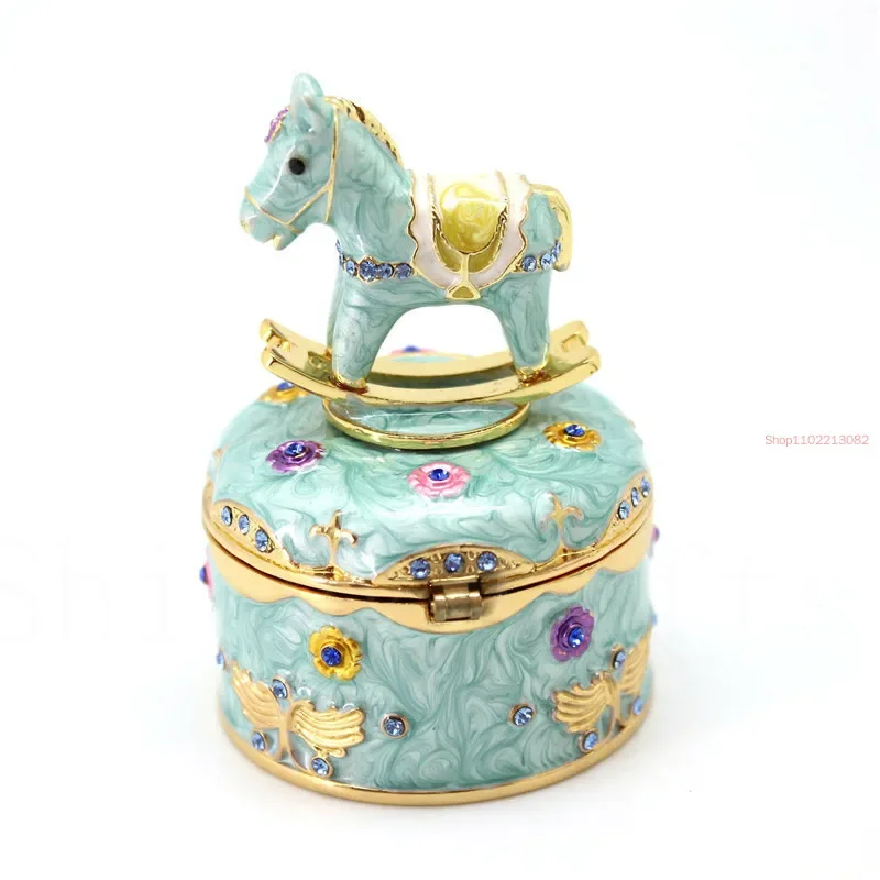 Christmas Gift Merry-go-round Metal Trinket Jewelry Box Necklace Storage Case Wedding Ring Holder Home Dresser Decor Mystery Box