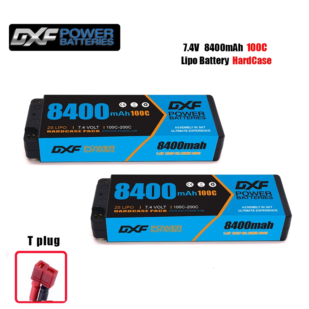 DXF 2S Lipo Battery 7.4V 8400mAh 100C 5mm Bullet T/Deans Plug Hardcase for 1/10 Buggy Truggy Boat Car Truck RACING Helicopter