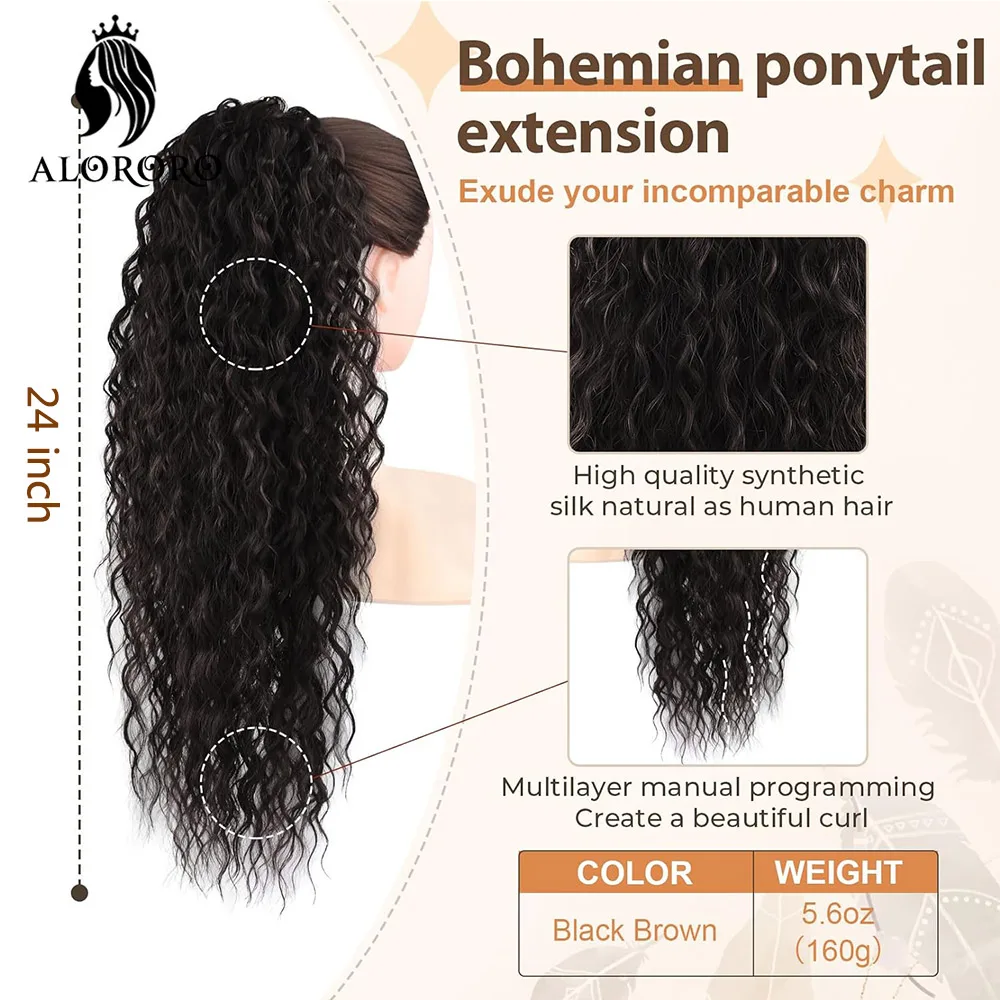 Synthetic Long Glaw Cilp in Ponytail Extensions Corn Curly For Women High Temperature Fiber Hair Extension Fake Hair Pieces