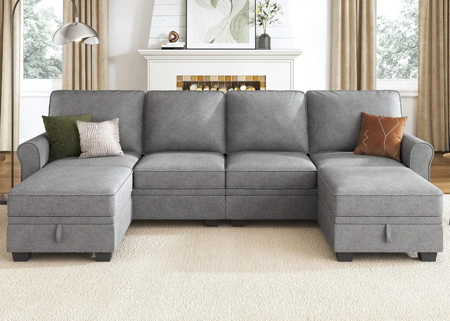 HONBAY Sectional Sofa with Storage Seat U Shaped Sectional Couch with Reversible Chaise Convertible Sectional Couches for Living