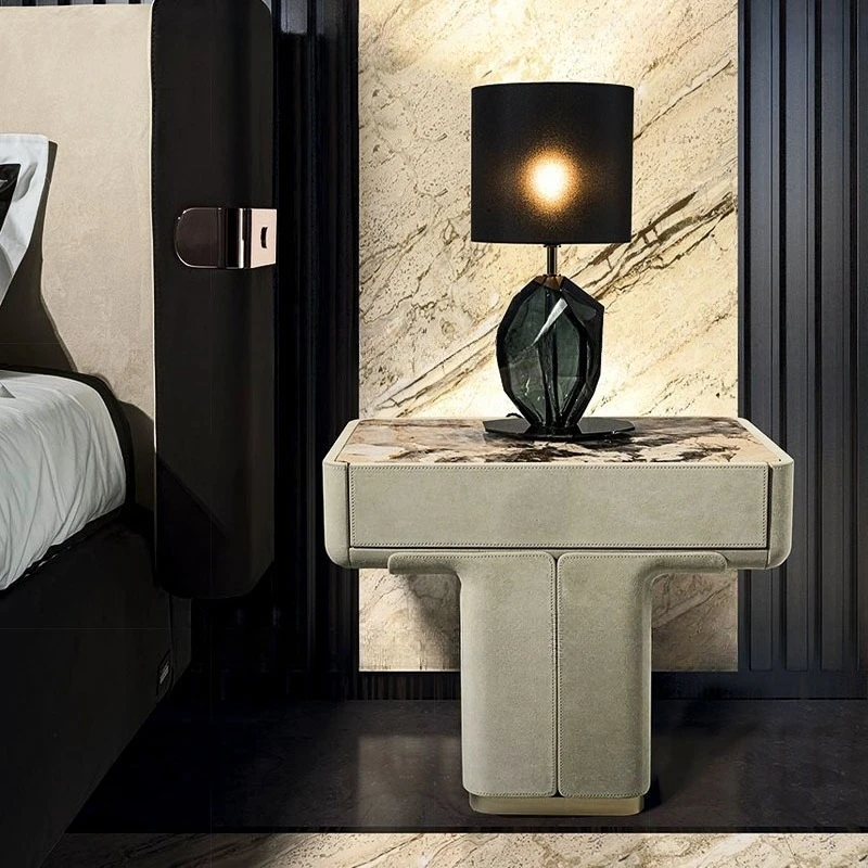 

Italian light luxury bedside table bedroom home villa high-end modern design creative leather marble locker
