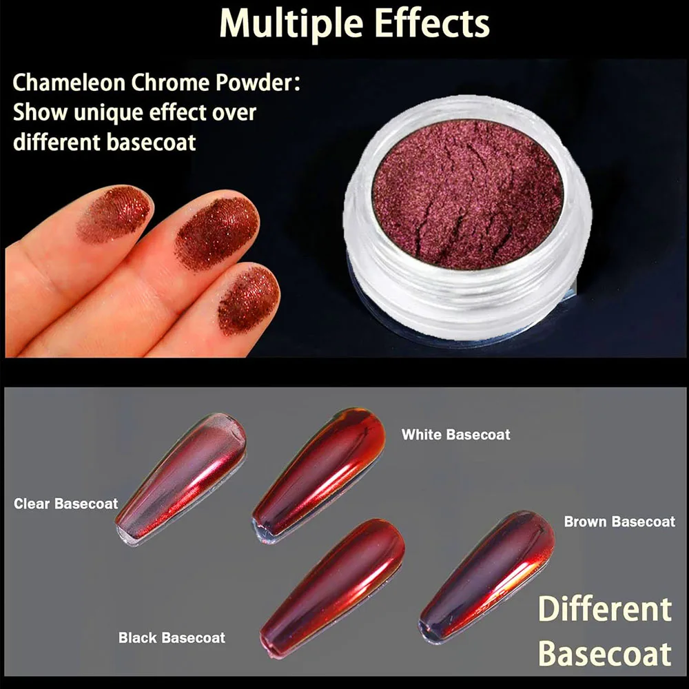 1Jar New Year's Red Chameleon Magic Mirror Nail Powder Y2K Highlight Metallic Mirror Nail Chrome Pigment Gel Polish Rubbing Dust