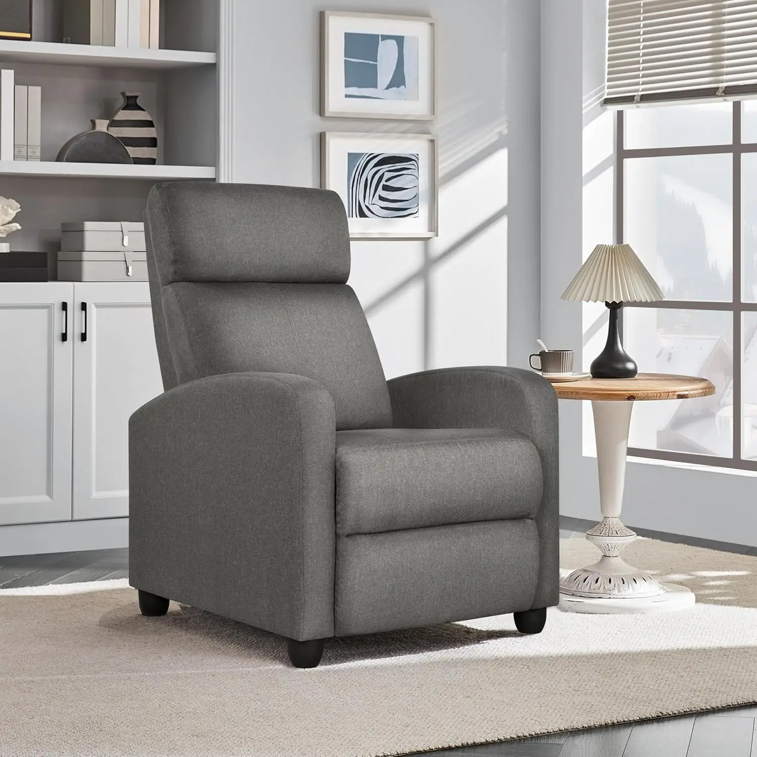 Silla reclinable de tela, sofá individual ergonómico ajustable con cojín de asiento más grueso, asientos modernos de cine en casa para sala de estar