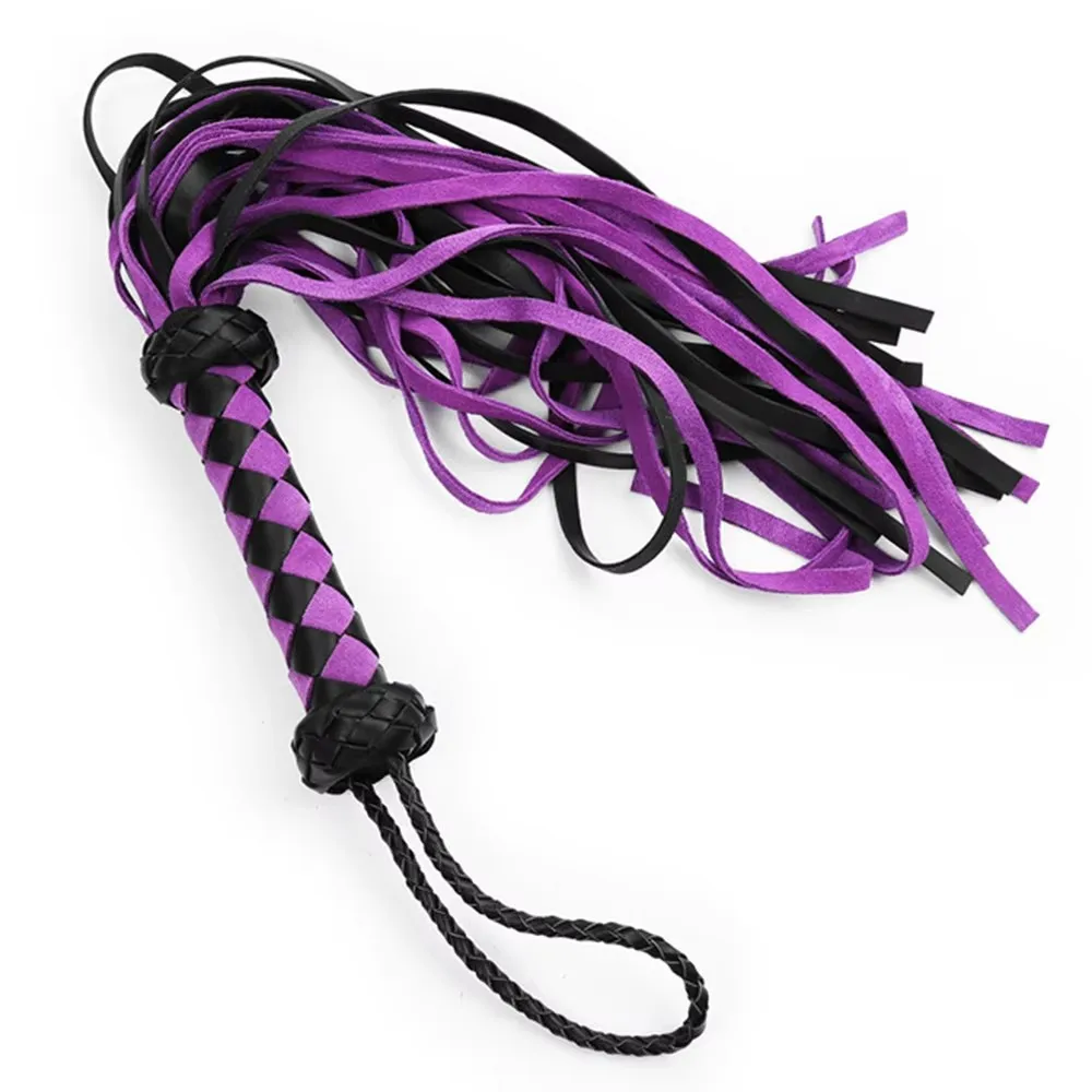 55CM Handwork Make Premium Genuine Leather Suede Flogger Horse Training Crop Whip Suede Leather Covered Handle with Wrist Strap