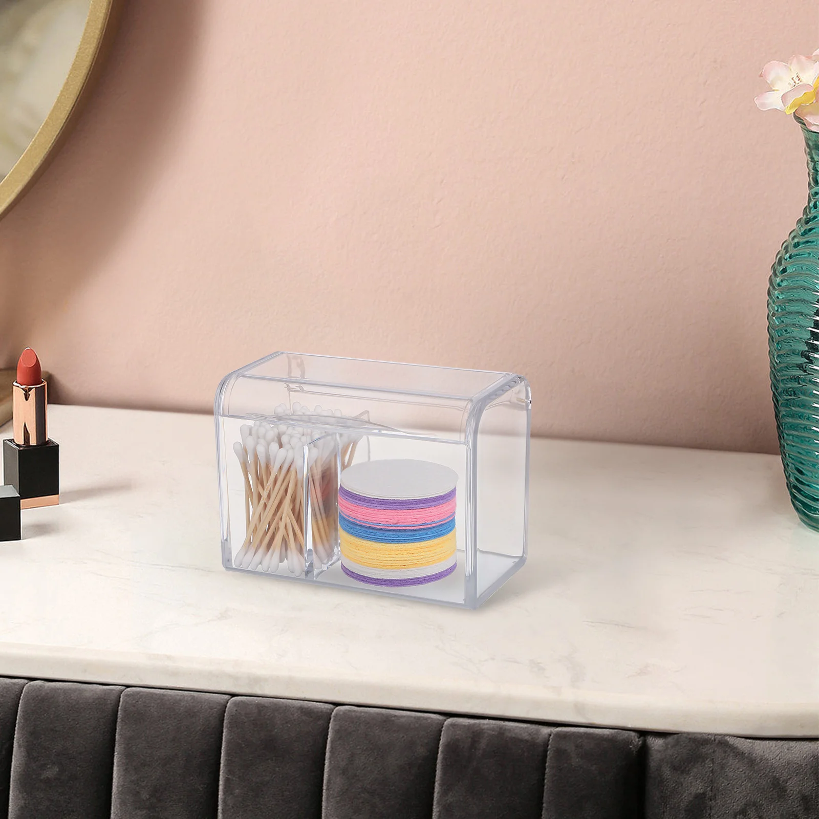 

2 Compartments Cotton Swab Container Large Capacity Acrylic Organizer For Cotton Balls Pads Earrings Jewelry Storage Box