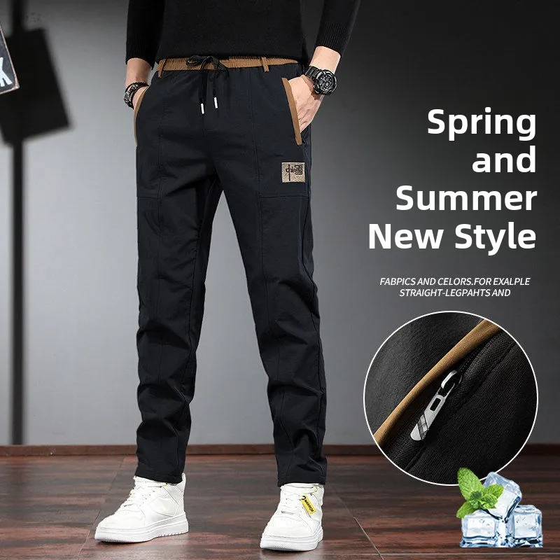 

Men's Ice Silk Work Pants Spring Summer Wear Resistant Dirty Quick Dry Breathable Casual Sports Pants Straight Leg Casual Pants