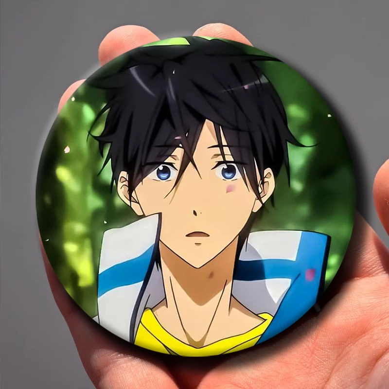 Anime F-Free! Snap-in Buttons Ryugazaki Rei Nanase Haruka Cartoon Figure Tinplate Badges Tinplate