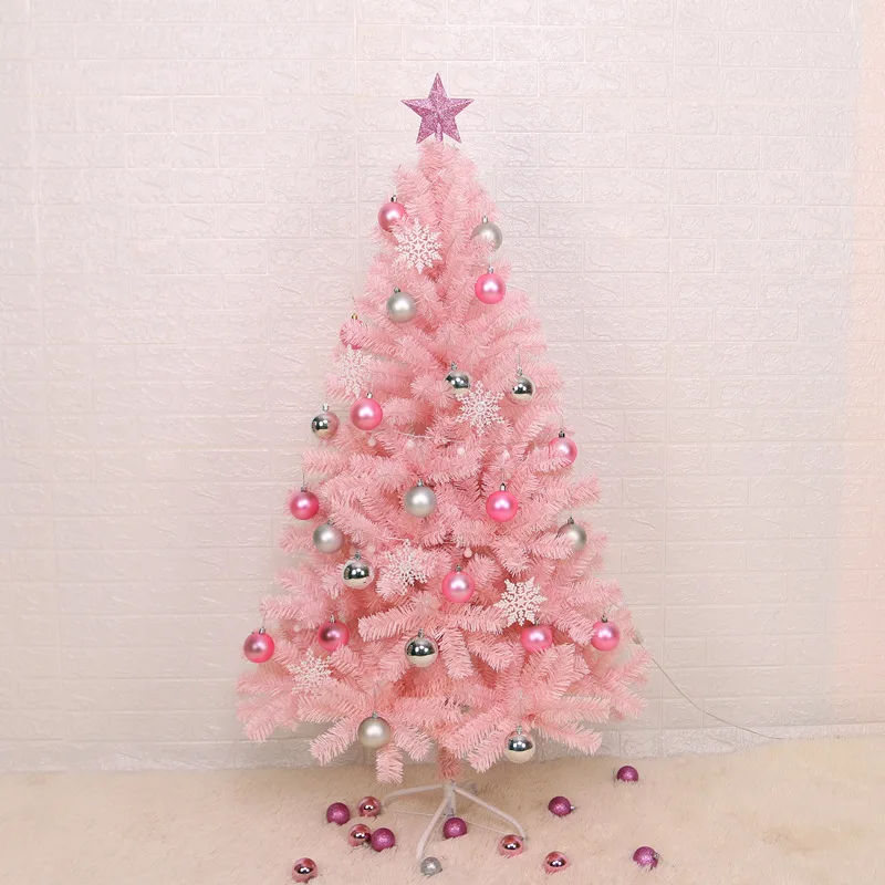 Artificial Pink Christmas Tree with Metal Stand, PVC Encryption Xmas Tree, Party Decoration, Home and Office