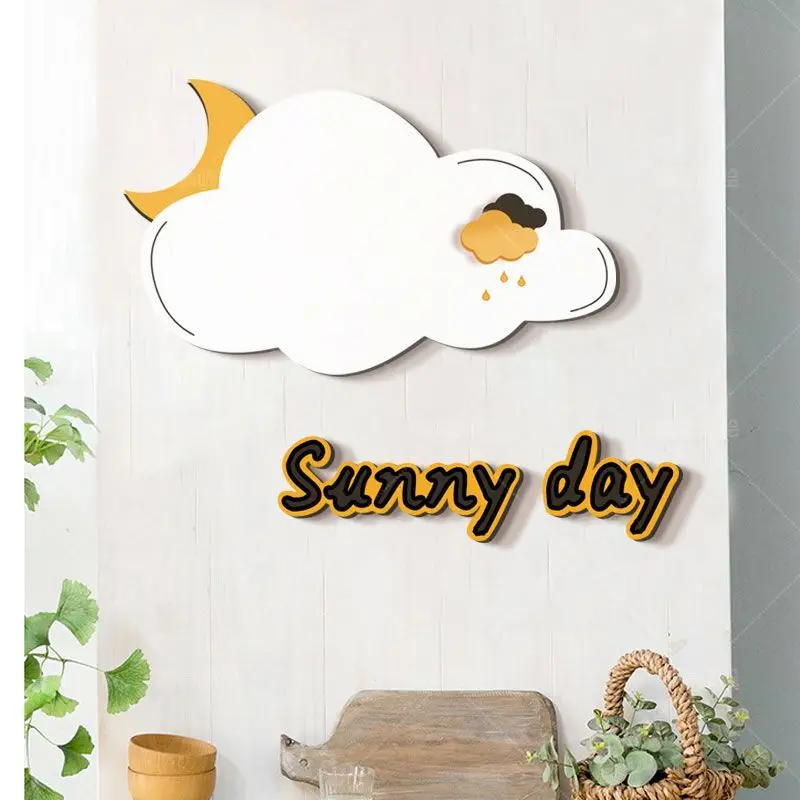 Simple Thickened Wall Stickers English Sunny Day Cartoon Cute Clouds Moon 3D Wallpaper Stickers Decor
