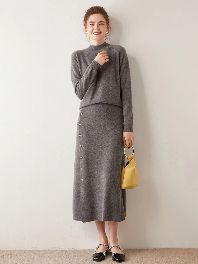 

Женский свитер из 100% козьего кашемира, пуловеры с длинными рукавами и воротником-стойкой, осенне-зимняя основа, кашемировый трикотаж, мягкая теплая удобная одежда