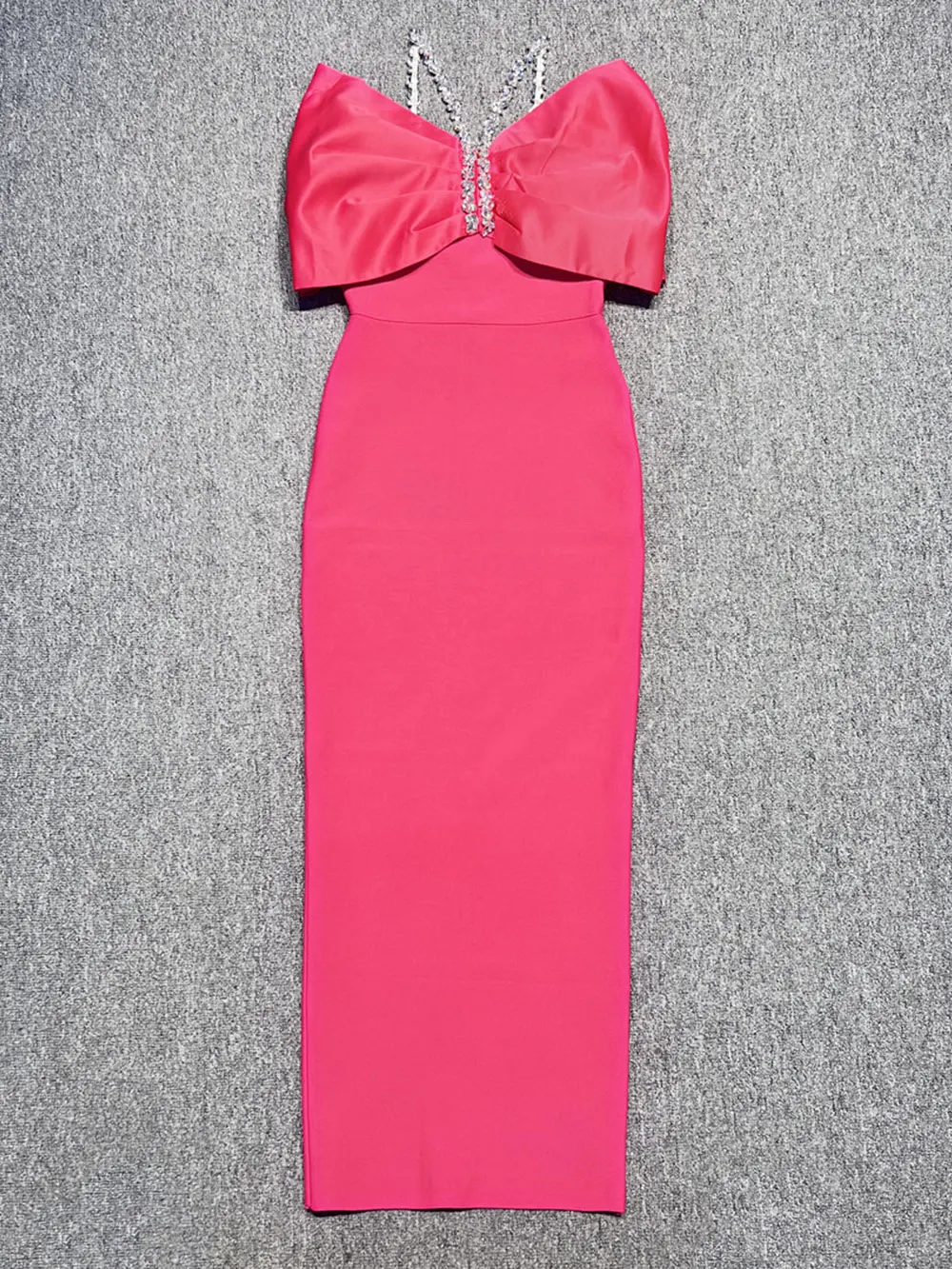 Vestido Bandage de retazos para mujer, vestido largo con tirantes finos, diseño de diamantes de imitación, ceñido al hombro, Espalda descubierta, 2024