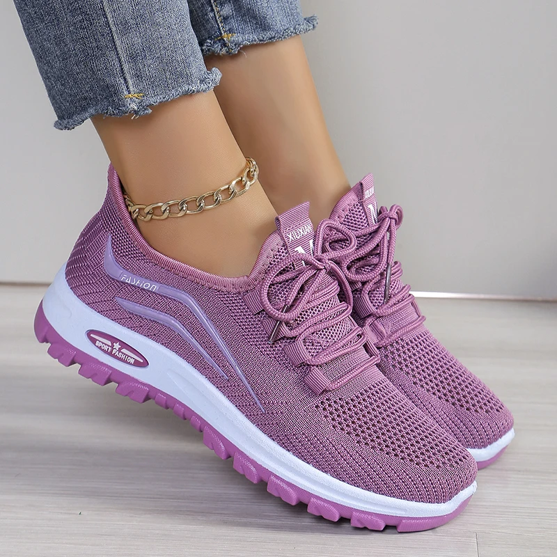 Lightweight Non Slip Walking Shoes for Women Mesh Breathable Knitted Sneakers Woman 2024 Spring Autumn Casual Purple Sneakers