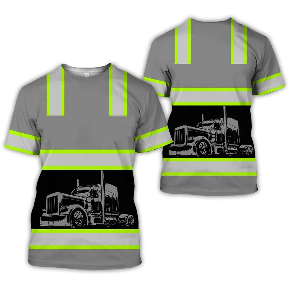 Work Wear Summer Breathable Men's T-shirt 3D Printed Style Truck Driver Safe Transport Work Uniform Oversized Loose Crew Neck To image 3