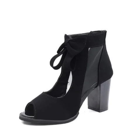 New Summer Women Lace Ankle-Wrap Sandals Casual Zip Open Top Ladys Sandals Chunky Heels Plataformas Mujer Sandalias plus35-43
