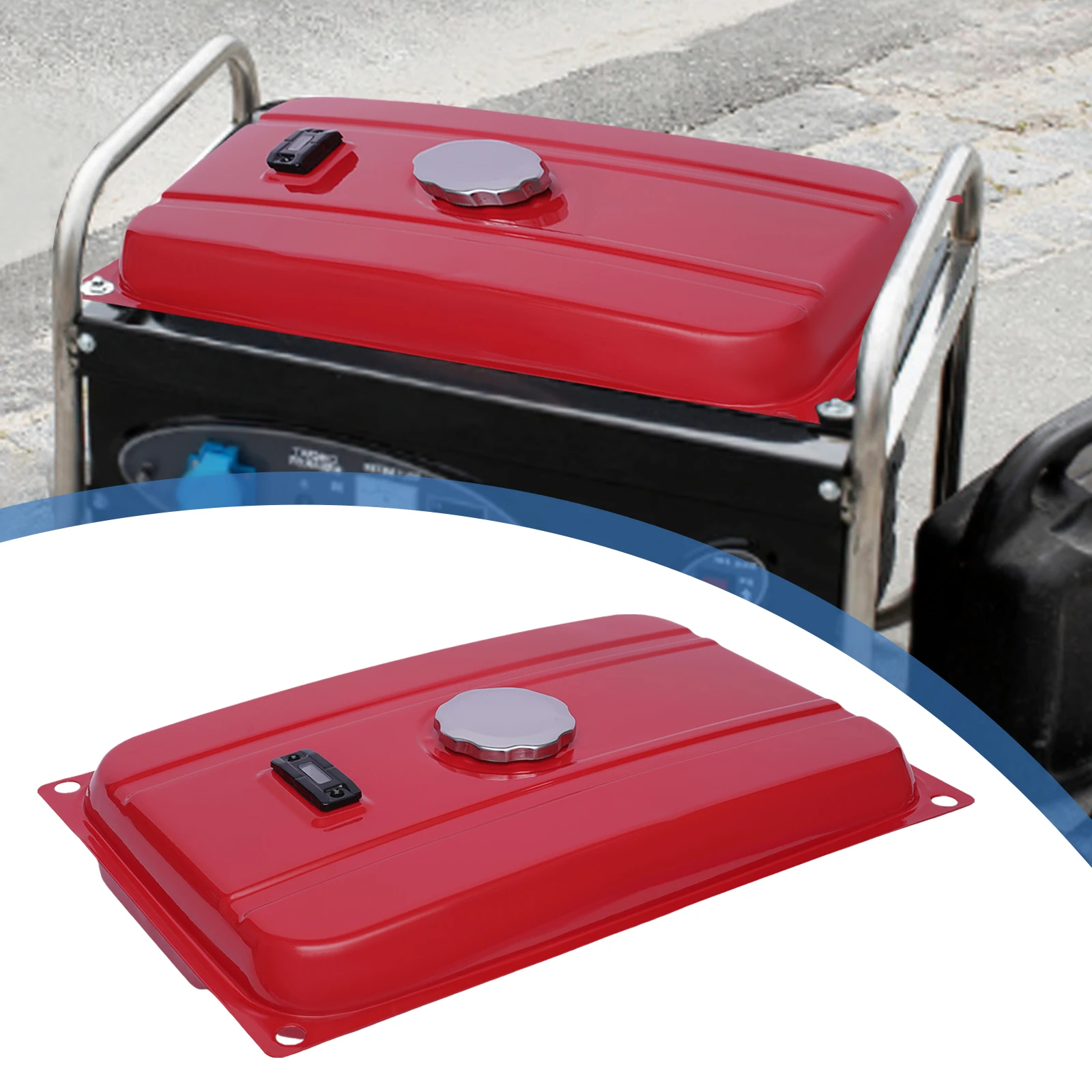 5 Gallons Universal Generator Gas Fuel Tank, Rectangular Fuel Can with Guage Cap, Chrome Gas Cap, Filter Compatible