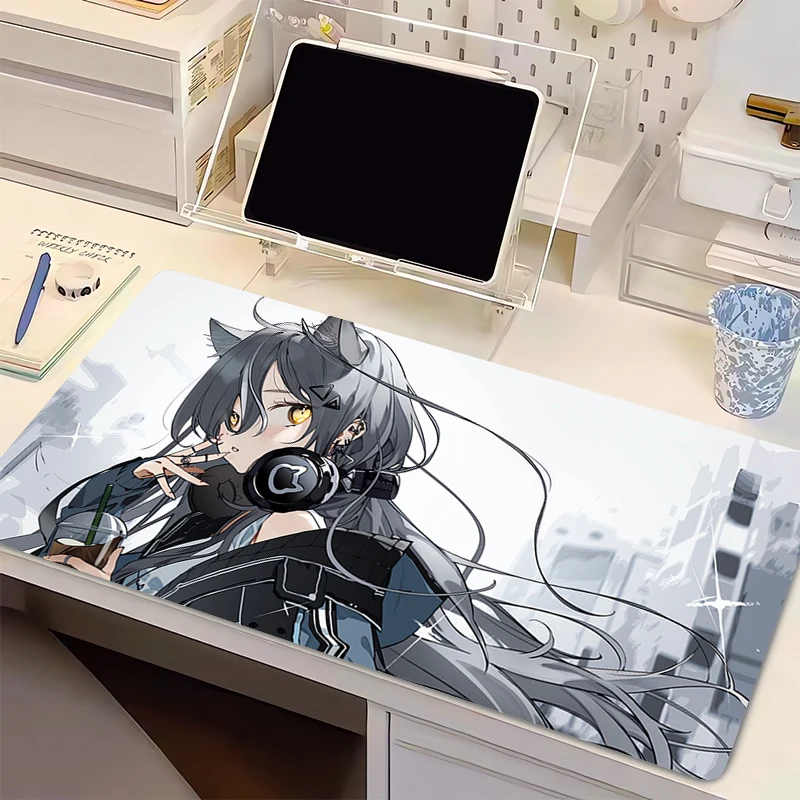 Mouse Pad para Computador, Tamanho Grande, Antiderrapante, para Gamer, Tapete de Borracha com Design de Menina Anime com Orelhas de Gato, Tapete de Mesa HD