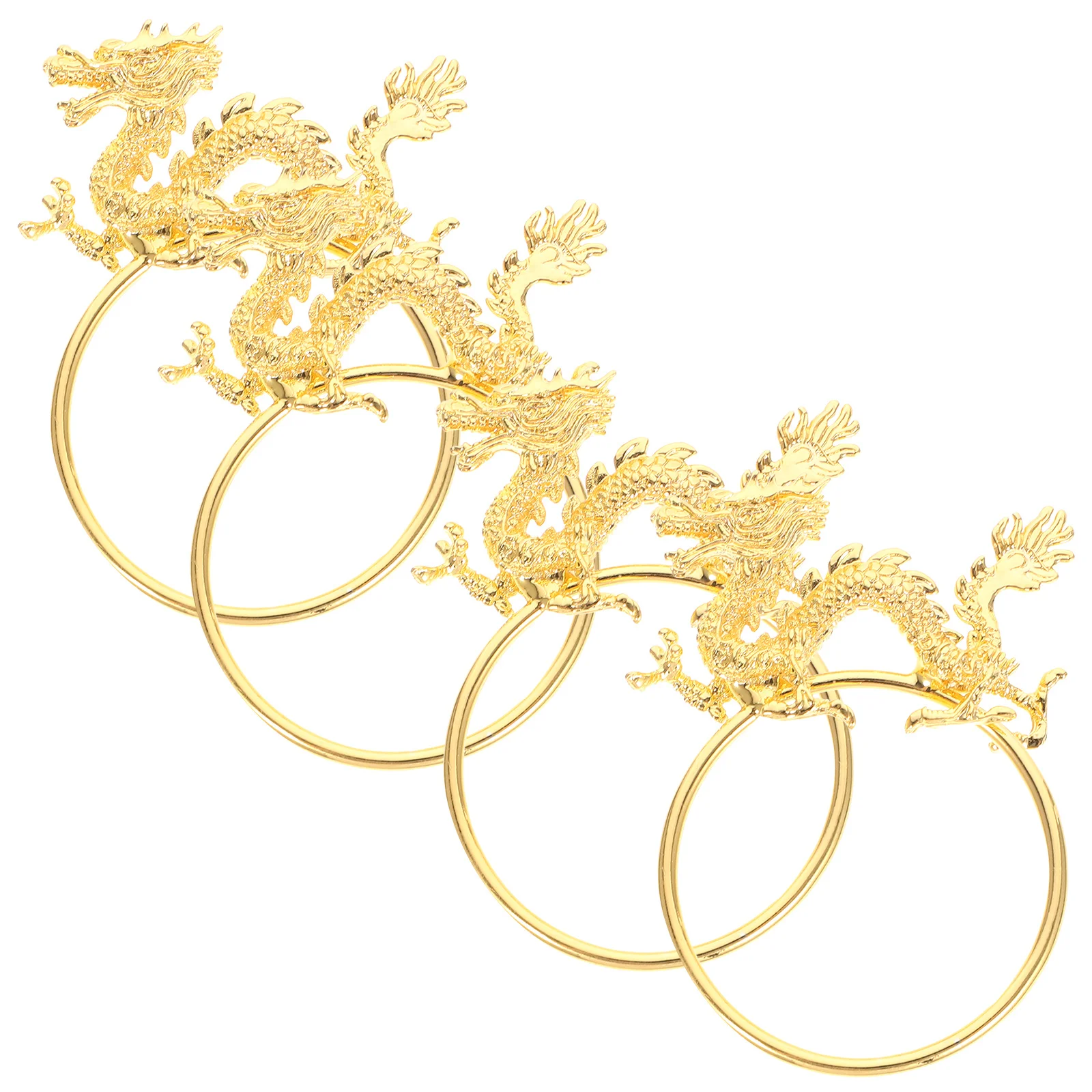 Zestaw 4 pierścieni na serwetki, elegancki wzór smoka, metalowe klamry na serwetki do dekoracji stołu na święta, uchwyty na serwetki.