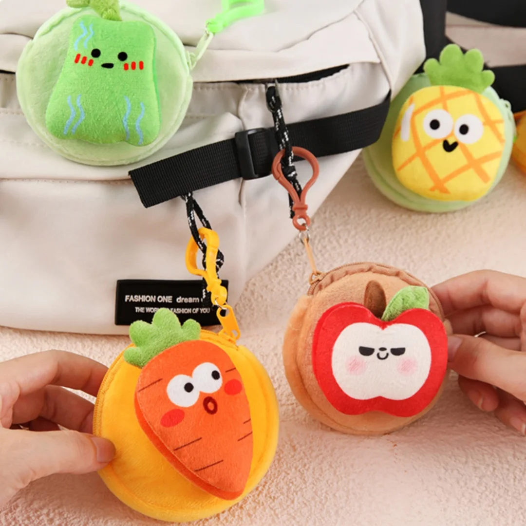 Cartoon Plush Bag Cute Cute  Keychain Vegetable Shape Purse Colorful Plush Coin Purse For Girls Work Dating