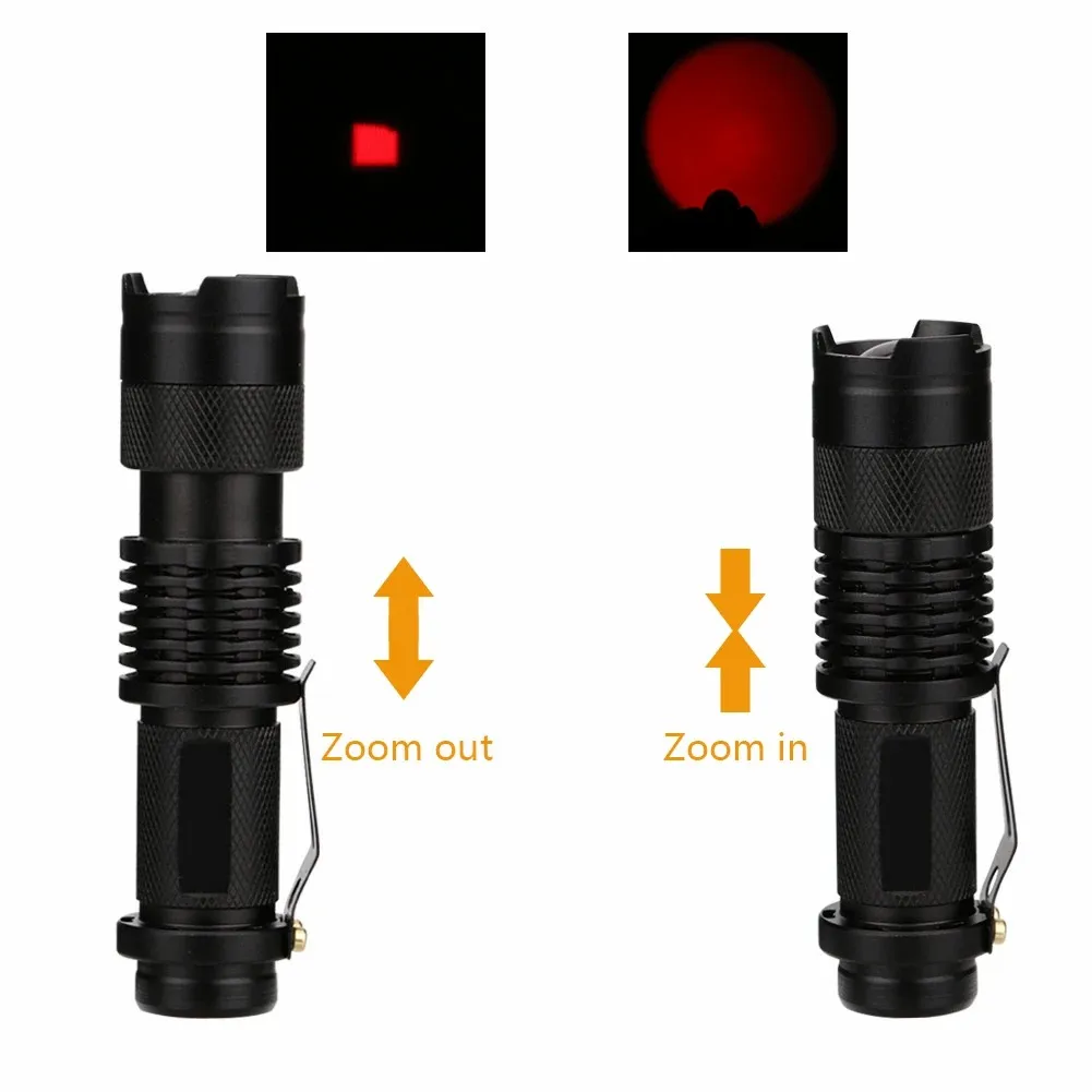 Mini Flashlight Lamp Red Light Tactical Flashlight Hunting Red Rifle Torch Lamp Zoom Lanternas Outdoor 625NM Lighting With Clip