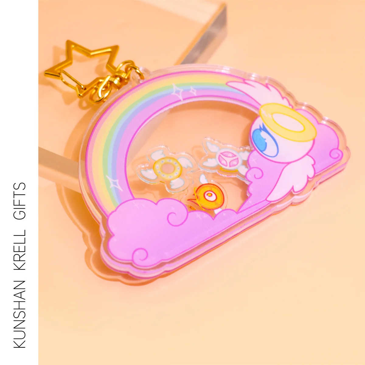 Cute Factory 3D Glitter Fluid UV Printing Custom Design Badge Key Chain Acrylic Charm Mobile Phone Accessible Anime Cartoon