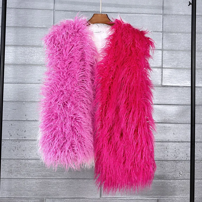 Vest Women Faux Fur Coats Jackets V Neck Sleeveless Vests Coat Thick Warm Y2k Streetwear Jacket Elegant Irregular Autumn Winter