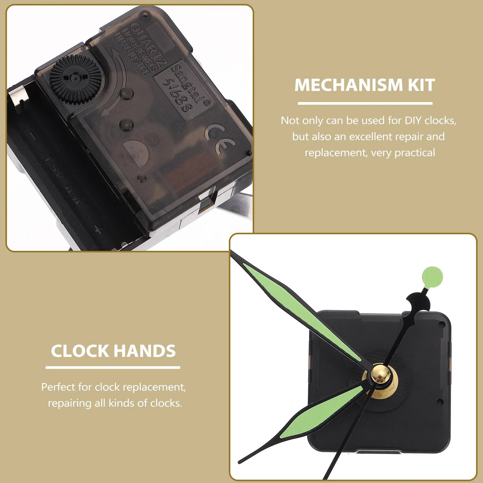 

1Set Mute Clock Hands and Motor Kit Long Service Life Easy DIY Install Aluminum Plastic Clock Repair Replacement