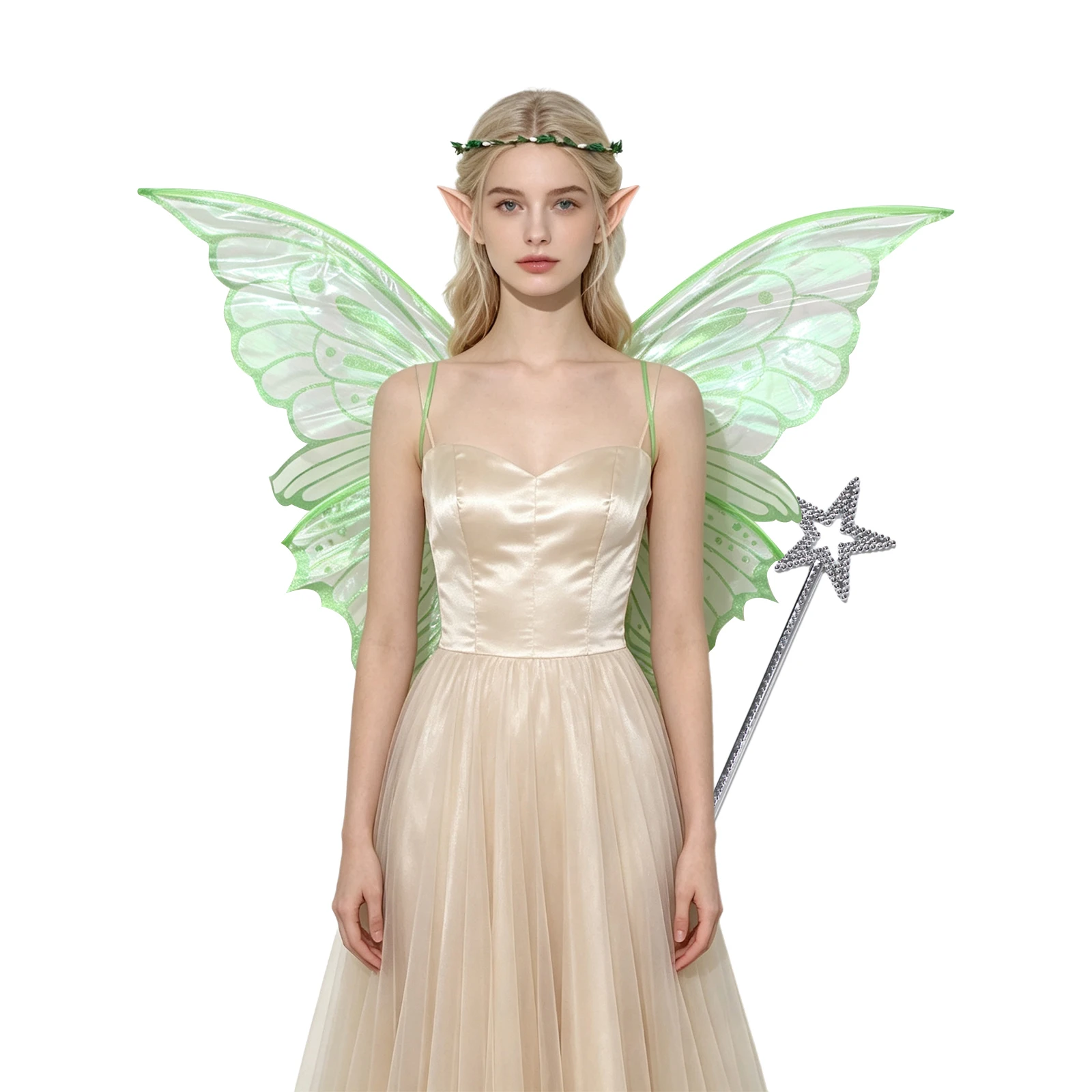 Adult Kids Halloween Fairy Cosplay Costume Butterfly Wings Garland Star Wand And Elf Ears for Party Performances 2