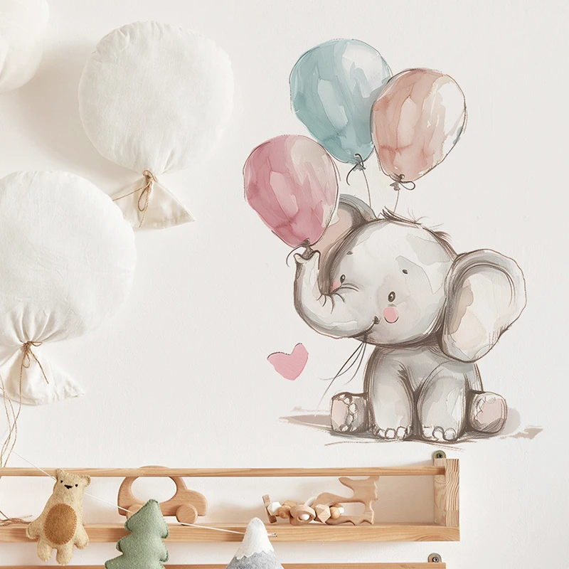 الكرتون لطيف الفيل الصغير بالون الجدار ملصق للأطفال غرفة نوم ديكور خلفية المنزل ملصقات جدار الشارات 40x60 سنتيمتر #5