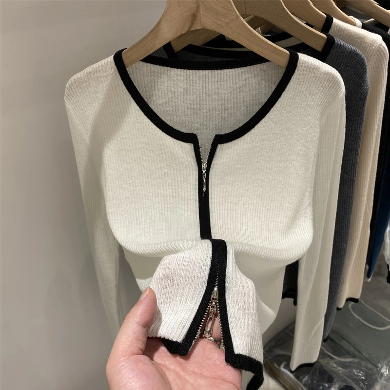 Knitted Sweater Women Cardigans New Long Sleeve O-Neck White Knit Sweater Cardigan Women Tops Knitwears Sueters De Mujer Q963