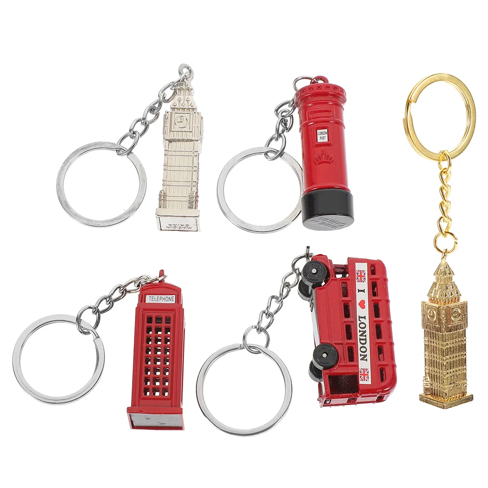 

5 Pcs Souvenir Delicate Key Ring Backpack Cartoon Pendant Hanging Decor Zinc Alloy Keychain Telephone Booth Man