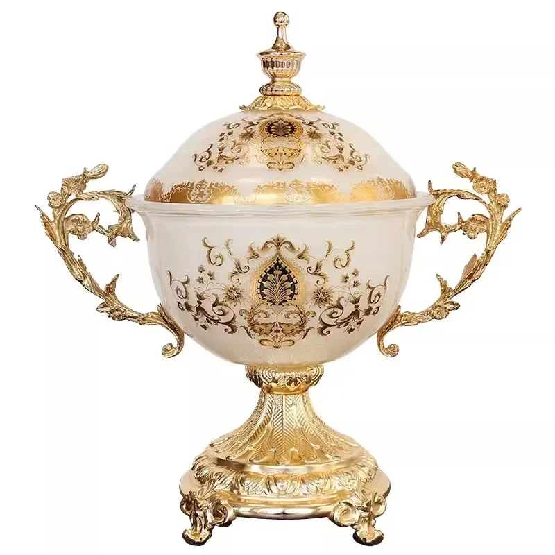 خزان تخزين زجاجي مصنوع من خليط معدني على الطراز الأوروبي، وزخارف ناعمة لغرفة نموذجية الفيلا، وحرف يدوية لمدخل غرفة المعيشة الفاخرة #1