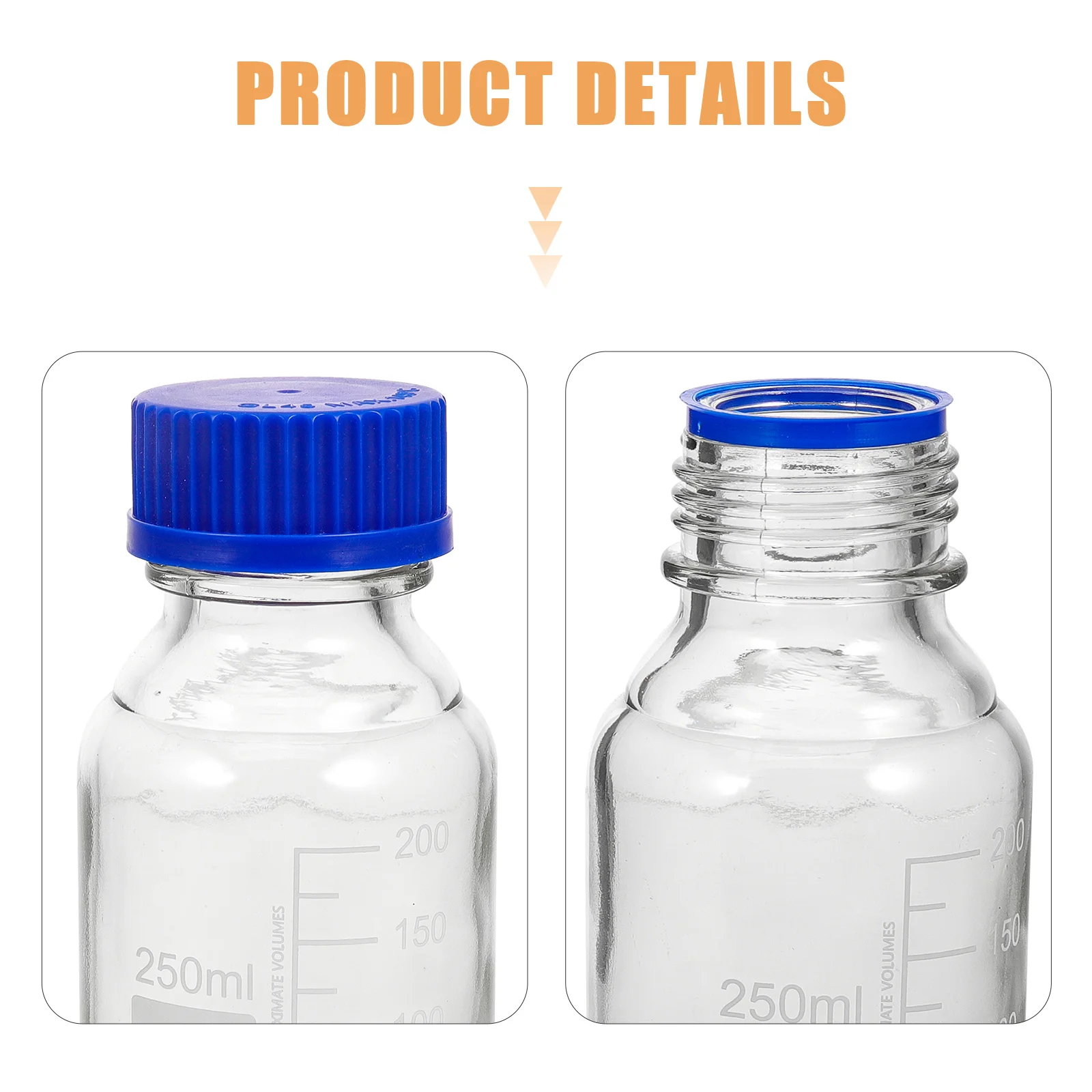 

4Pcs Graduated Glass Reagent Bottle with Blue Cap Strong Wear Resistant Empty Liquid Medicine Bottles for Laboratory Classroom