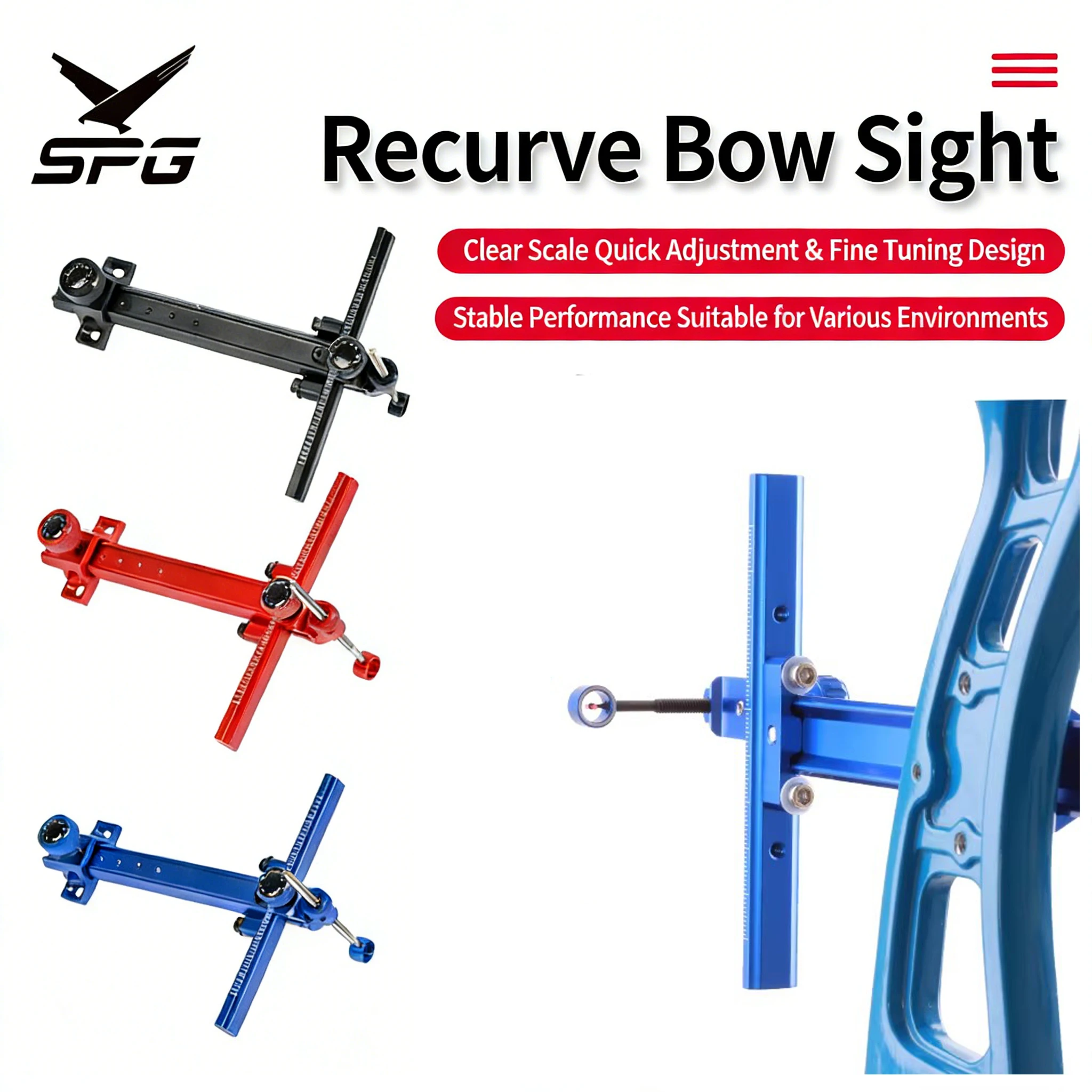 SPG Bow Sight Archery Takedown Recurve Bow Retina T-Shape Metal Adjustable Accessories Competition Professional Equipment