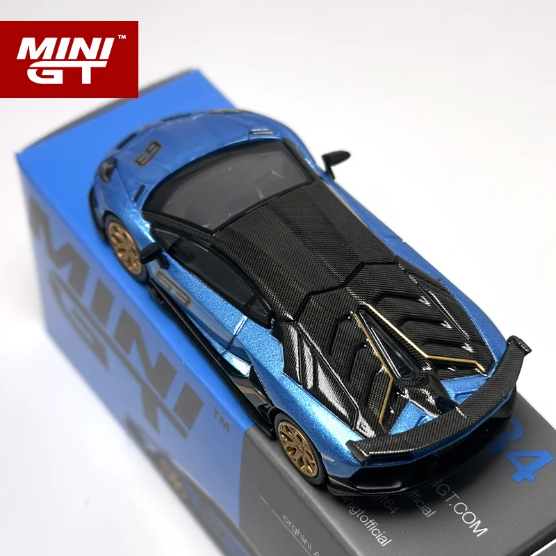 MINIGT 1:64 Aventador SVJ 63 Blue Aegir alloy car model 784
