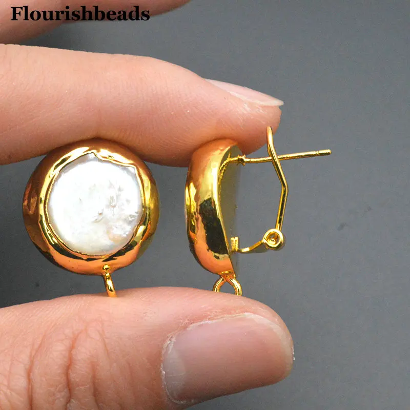 

5pairs Gold plated Natural White Pearl Round Clasps Fashion Woman Earring Stud Party Jewelry