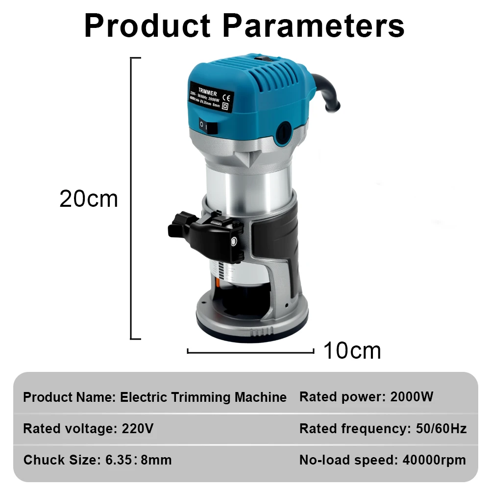 6 속도 전기 우드 라우터 2000W 6.35/8mm 목재 밀링 커터 220V EU 플러그 목재 밀링 머신 Diy 목수 도구