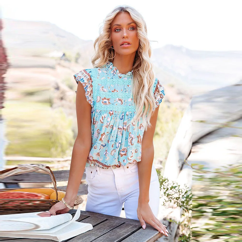 

Женский пуловер с цветочным принтом, летний универсальный свободный топ с круглым вырезом, 2565022