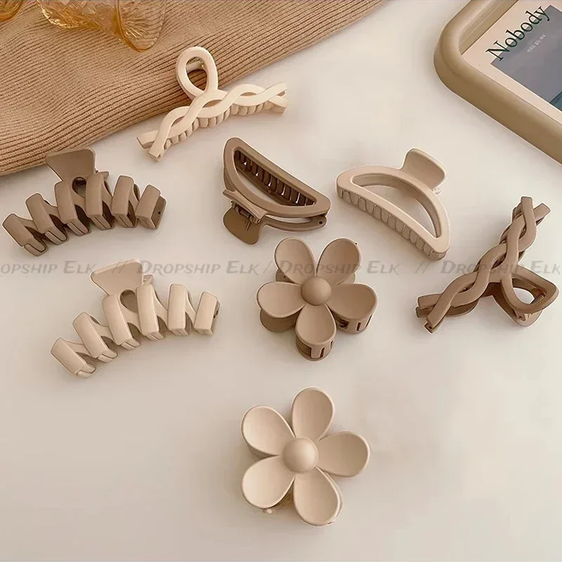 مخلب شعر فرنسي غير لامع للنساء ، قبضة شعر أنيقة ، مشابك كبيرة غير لامعة للفتيات ، إكسسوارات على الموضة الكورية