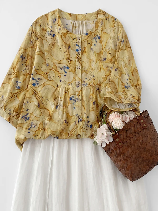 

Faionable Loose Women's irt Stand Collar Slimming Design Seven Sve Casual Comfortable Breathable Summer Spring Autumn