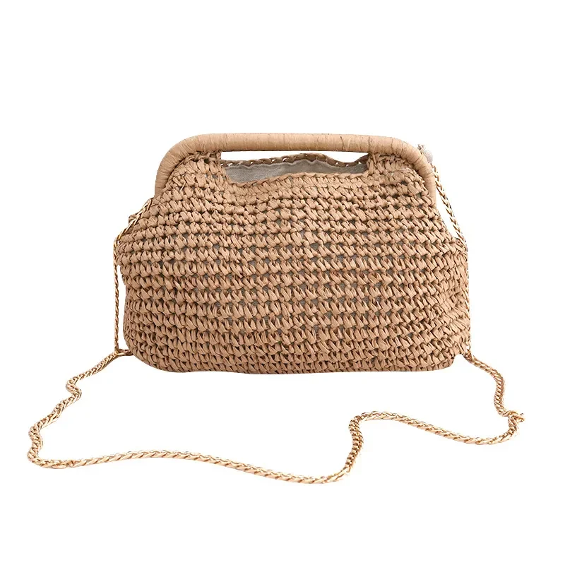 for Niche Versatile Handbag Clip Bag Long Chain Messenger Women's Bag Hand Bag Straw Paper Crocheted Bag - view 5