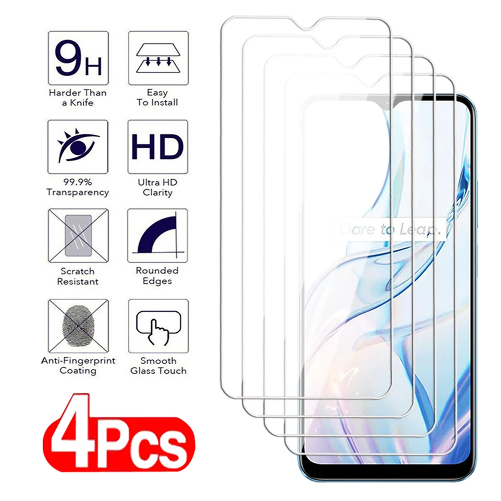 4Pcs Screen Protector For Realme C20 C21 C25 C30 C31 C33 C35 C51 C53 C55 Tempered Glass Realme C25s C30s Transparent glass Film