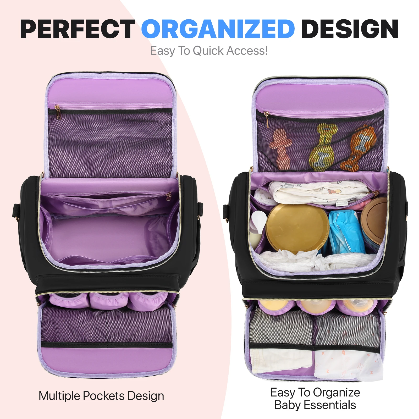Large Capacity Waterproof Mommy Bag Lightweight Baby Diaper Backpack For Women Travel With Insulated Bottle Pocket And Stroller
