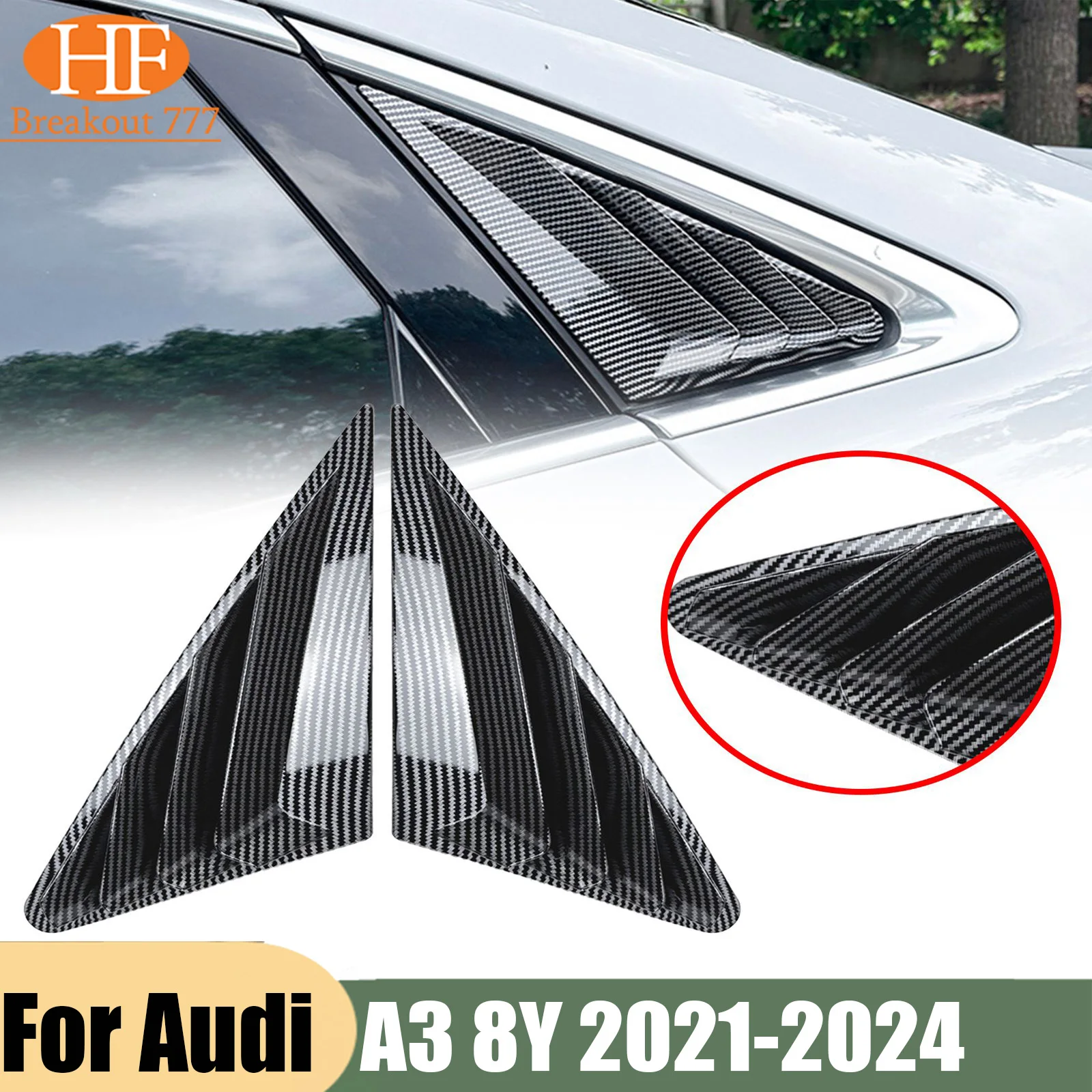Rear Side Window Louver Shutter Trim Cover Decor For Audi A3 8Y 2021-2024 1Pair