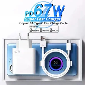 Original 67W 6A USB Super Fast Charging Charger Adapter For Xiaomi Mi 12 11 Type C Cable POCO X5 X4 Pro Redmi Note 10 11 Charge
