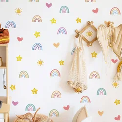 Cartoon Rainbow Wall Stickers Small Rainbow Wall Decal Watercolor Rainbow Heart Sun Star Wall Stickers for Girls Boys Baby Room